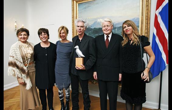 Iceland's first lady Dorrit Moussaiff, RIFF chairmanHelga Stephenson, filmmaker Sara Driver, honoree Jim Jarmusch, Iceland president Olafur Ragnar Grimsson and RIFF head Hrönn Marinosdottir